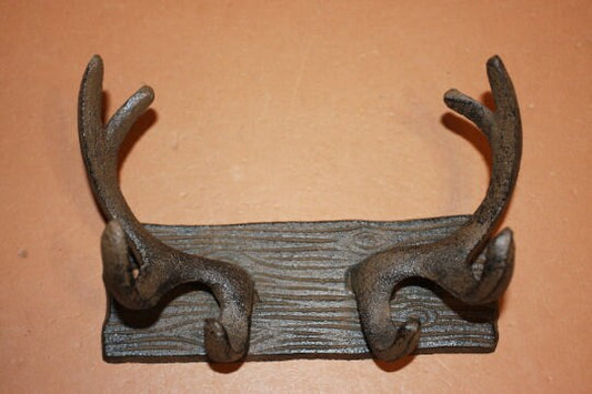 2 pc Deer Antler Cast Iron Wall Hooks, Gift For Him, Free Ship, W-75