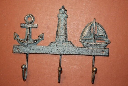 1) Sea View wall hook, nautical coat hat hook, lighthouse wall hook, sailboat wall hook,bronze-look cast iron, Free Shipping, BL-69