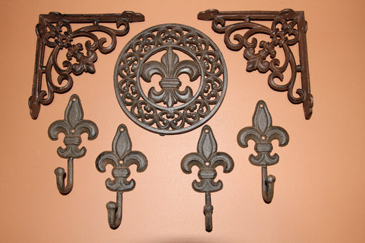 14 pc Southern Comfort Home Collection, Fluer De Lis Decor, Wall Hooks, Brackets, Free Ship B-60,F-26,4 of F-27