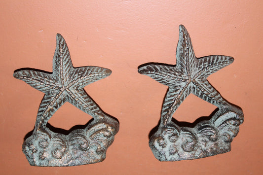 Starfish Bookends, Nautical Decor, Coastal Decor, Starfish Decor, Home Office Shelf Decor, Free Ship BL-64