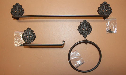 FLEUR DE LIS Bath Accessory set, Vintage-style Fleur de Lis Bath Decor, Fleur De Lis Towel Ring, Fleur De Lis Toilet Paper Holder Nfl-2