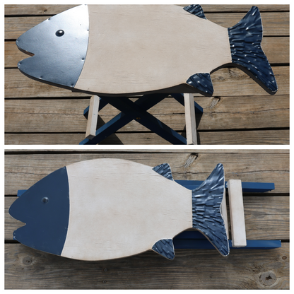 TABLE, Folding Wood Table, Fish Shape, Side Table, Patio Decor, Coastal Home Decor,