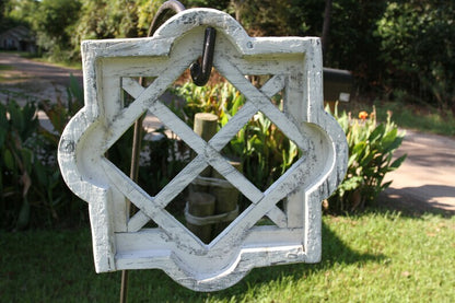 1- ROSETTA WINDOW FRAME,SolId Wood,White Detressed Look,Country Decor,Wall Hanging,Gifts