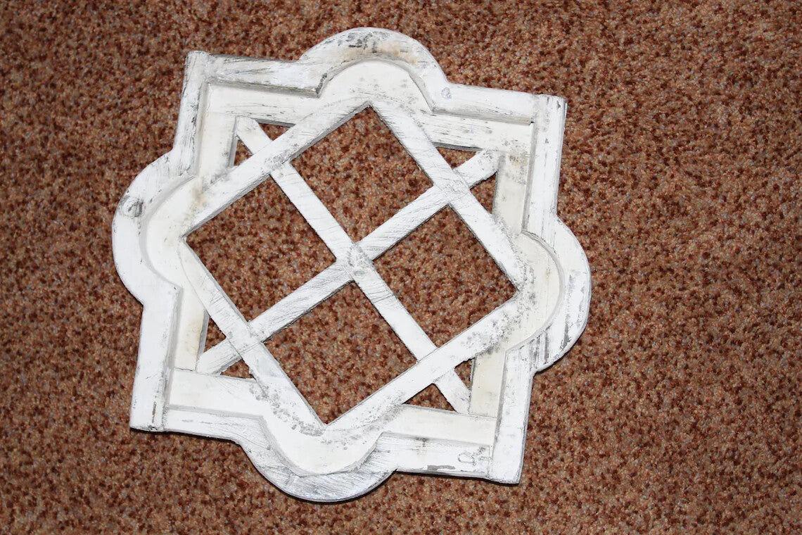 1- ROSETTA WINDOW FRAME,SolId Wood,White Detressed Look,Country Decor,Wall Hanging,Gifts
