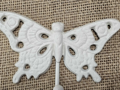 1 - White Butterfly Wall Hooks,Nature Theme,Garden Accent,Kitchen Bath Decor,Gifts Country Style  H-29
