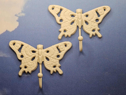 1 - White Butterfly Wall Hooks,Nature Theme,Garden Accent,Kitchen Bath Decor,Gifts Country Style  H-29