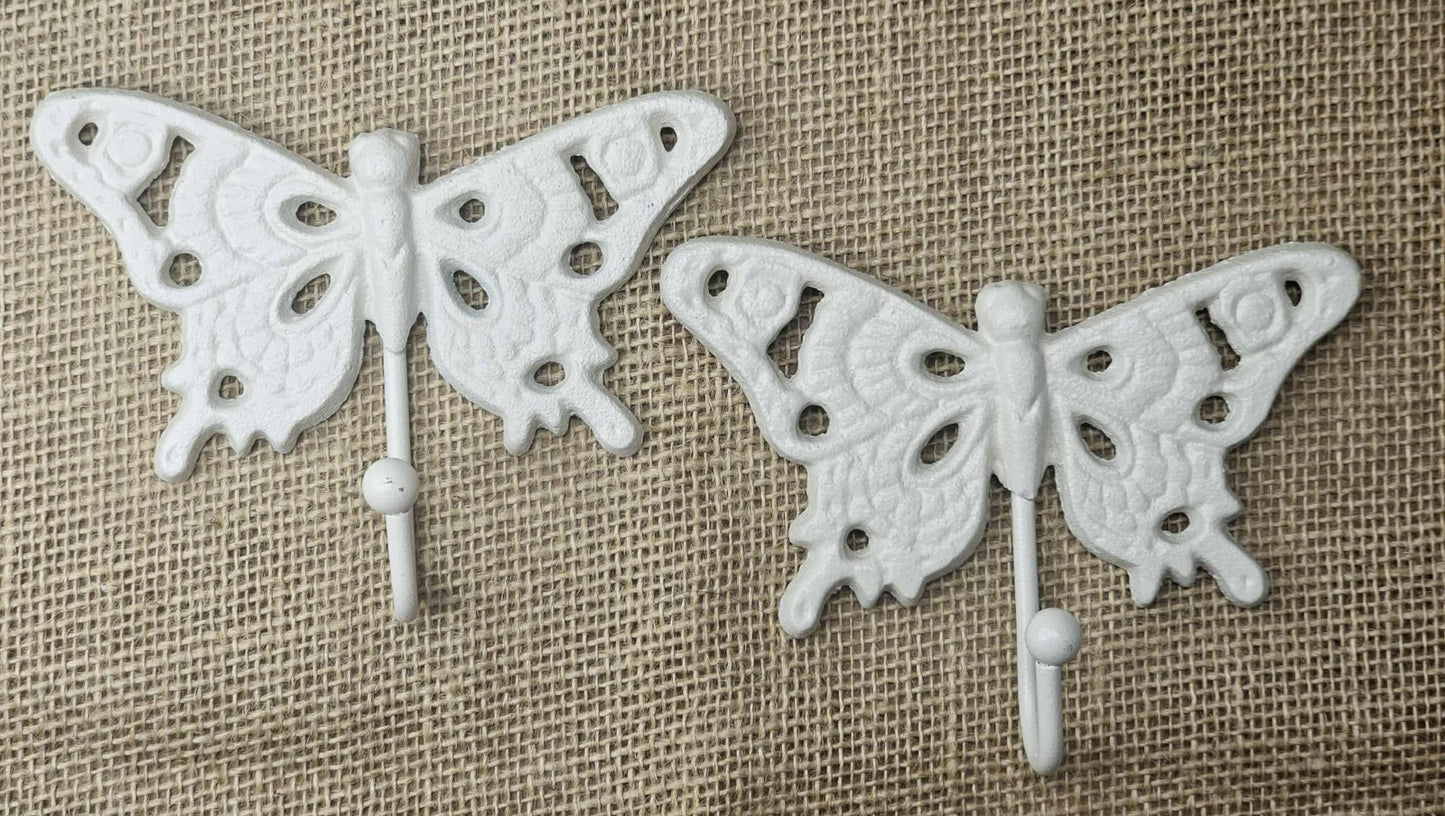 1 - White Butterfly Wall Hooks,Nature Theme,Garden Accent,Kitchen Bath Decor,Gifts Country Style  H-29