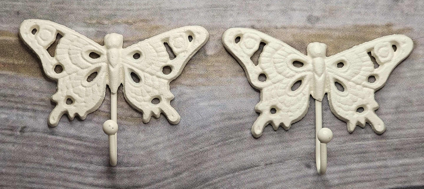 1 - White Butterfly Wall Hooks,Nature Theme,Garden Accent,Kitchen Bath Decor,Gifts Country Style  H-29