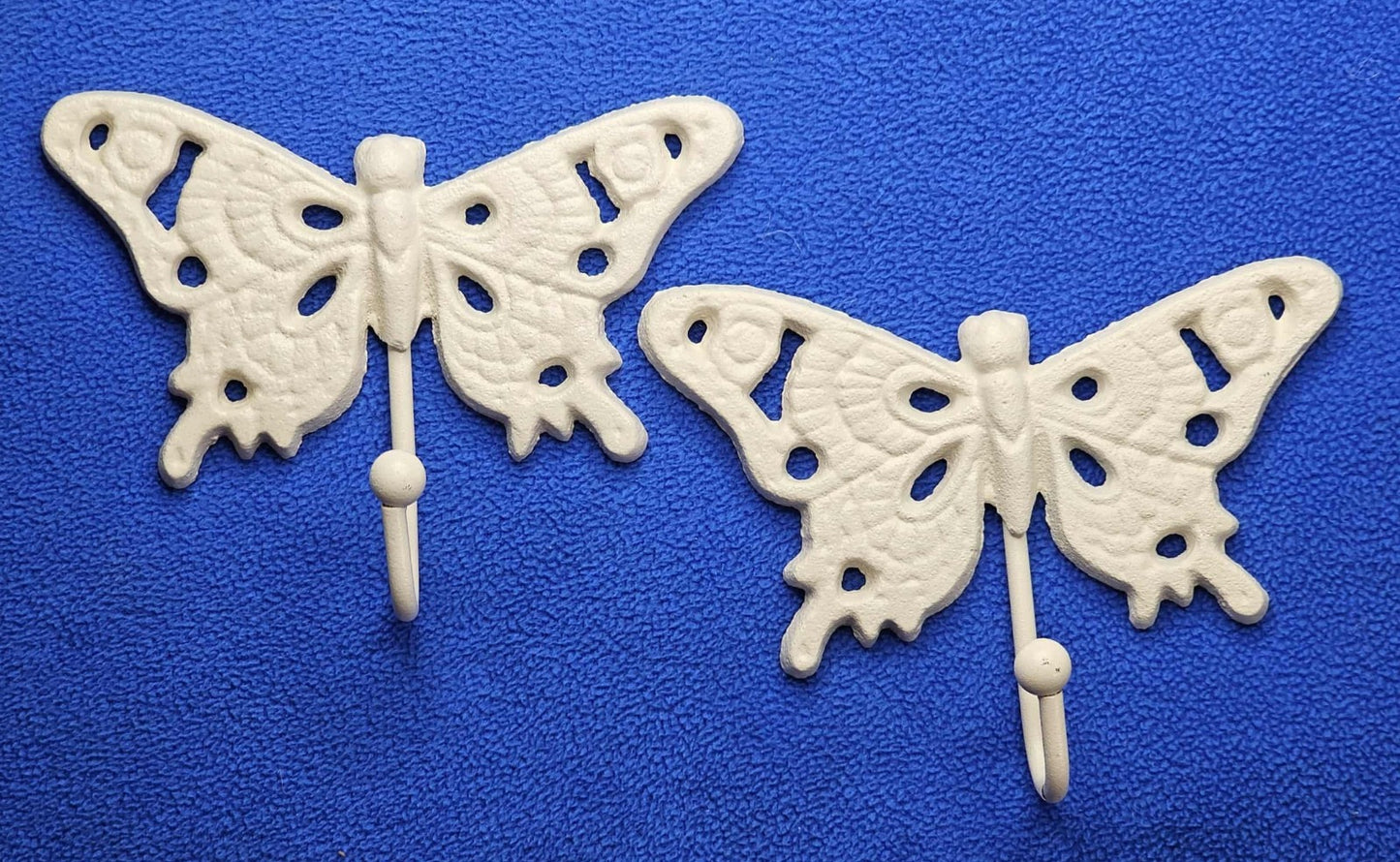 1 - White Butterfly Wall Hooks,Nature Theme,Garden Accent,Kitchen Bath Decor,Gifts Country Style  H-29